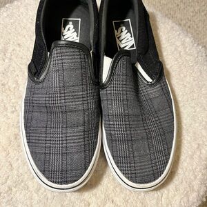 Vans Men's Gray Plaid Slip-On Sneakers